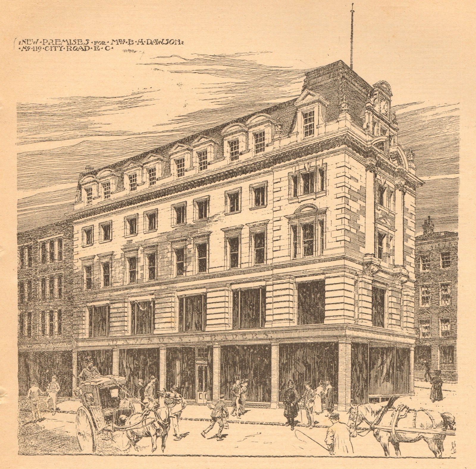 New Premises for Mrs L. H. Dawson, No 119, City Road, EC. London 1902 print